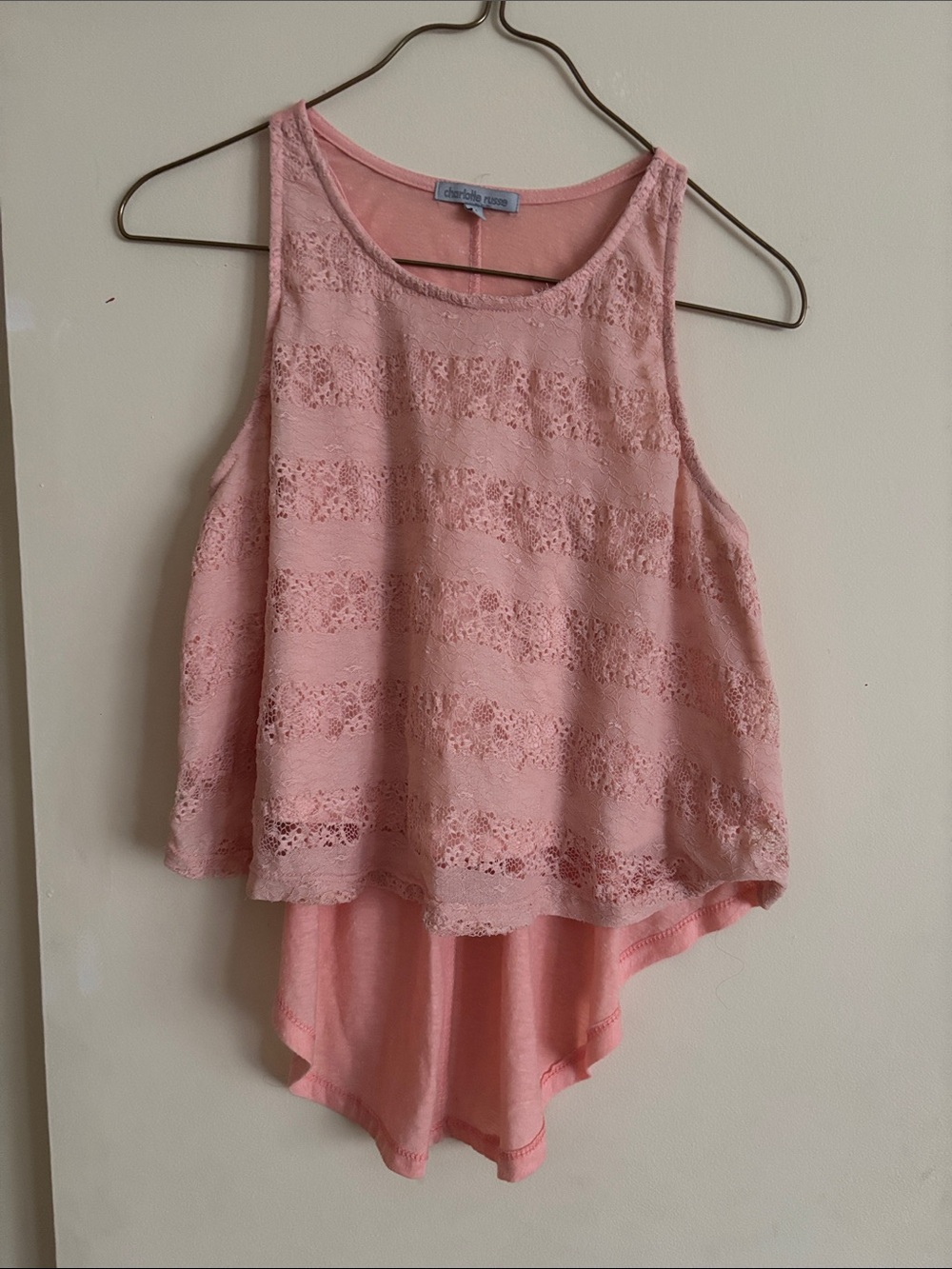 Charlotte Russe Light Pink/Peach crop lace top-size M